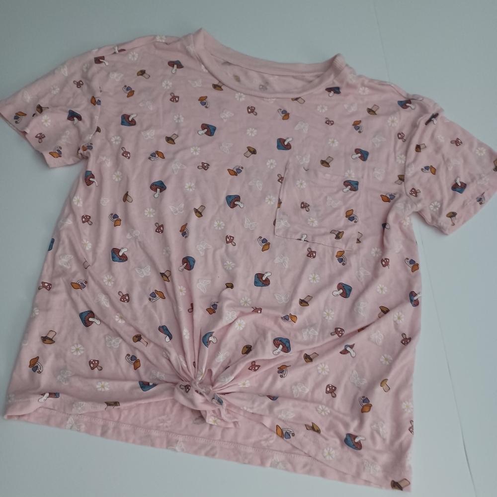 Nobo Mushroom Print Tie Front Shirt Sz M